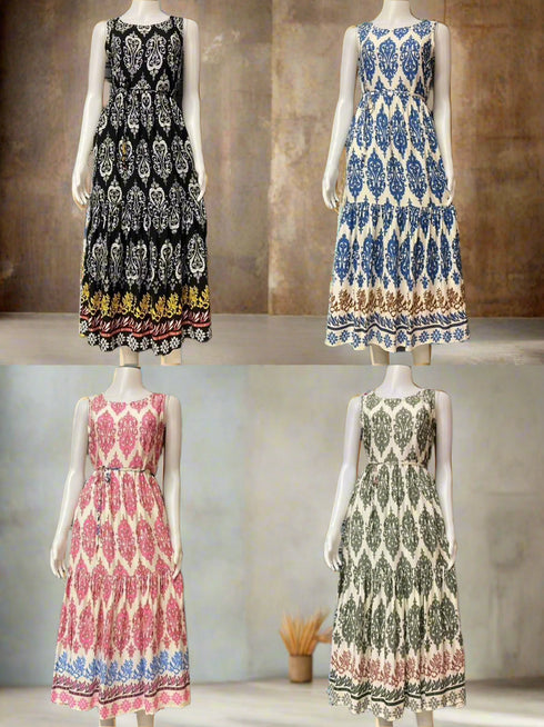 Summer Classic Print Sleeveless Maxi Dress